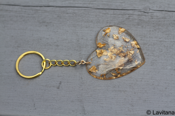 Epoxy sleutelhanger hart goud